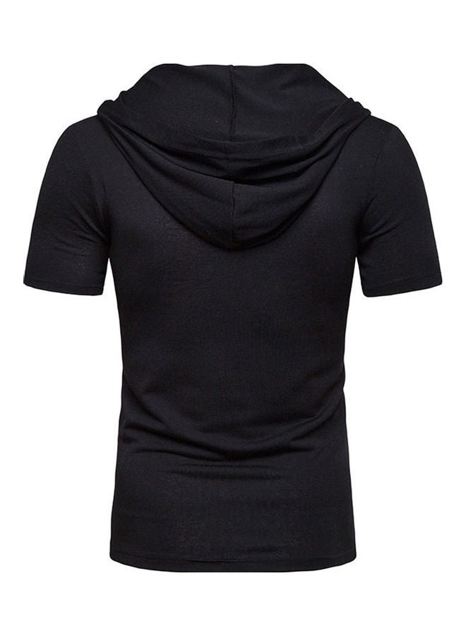 Casual Solid colour Hooded Belted T-Shirt Black - Image 3