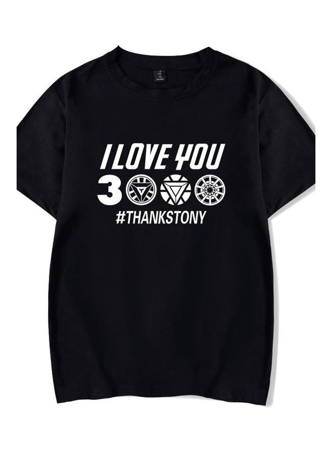 Men Women Summer I Love You 3000 Letters Printed Casual Round Collar Fashion T-shirt Black 