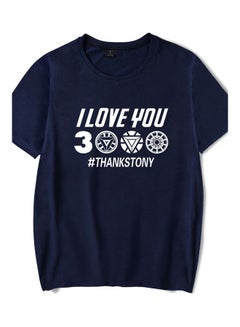 Men Women Summer I Love You 3000 Letters Printed Casual Round Collar Fashion T-shirt Navy Blue