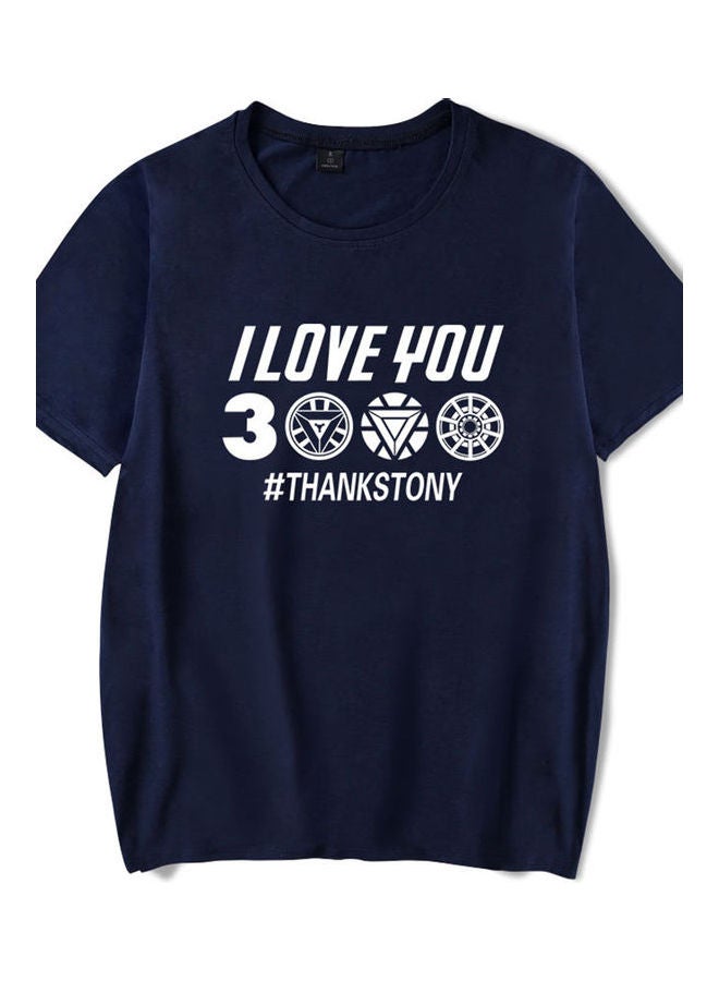 Generic - Men Women Summer I Love You 3000 Letters Printed Casual Round Collar Fashion T-shirt Navy Blue - Image 1