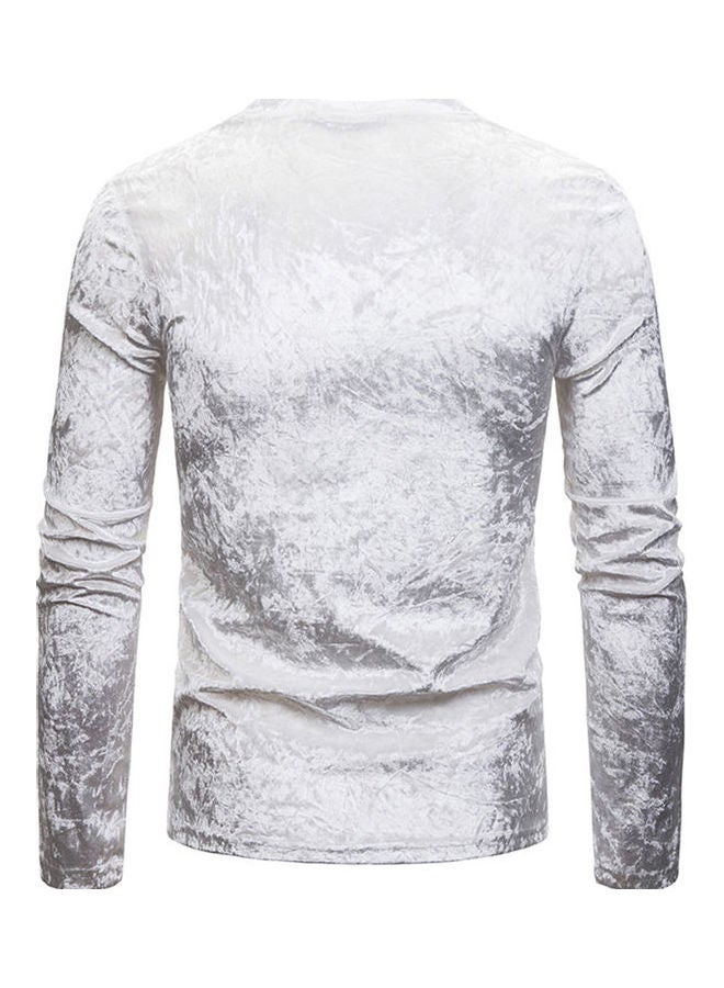 Men Plush Surface V Collar Long Sleeve Slim Shirt White - Image 3