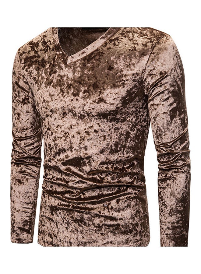 Men Plush Surface V Collar Long Sleeve Slim Shirt Brown - Image 2