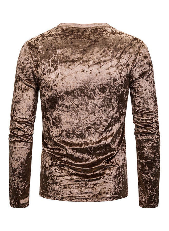 Men Plush Surface V Collar Long Sleeve Slim Shirt Brown - Image 3