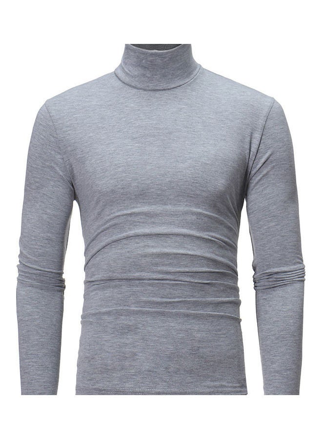 Men High Collar Pullovers Solid colour Long Sleeve Light Grey 