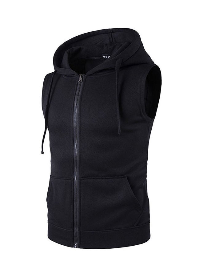 Tops Solid Colour Zipper Fashion Hoodies Black  - Image 1