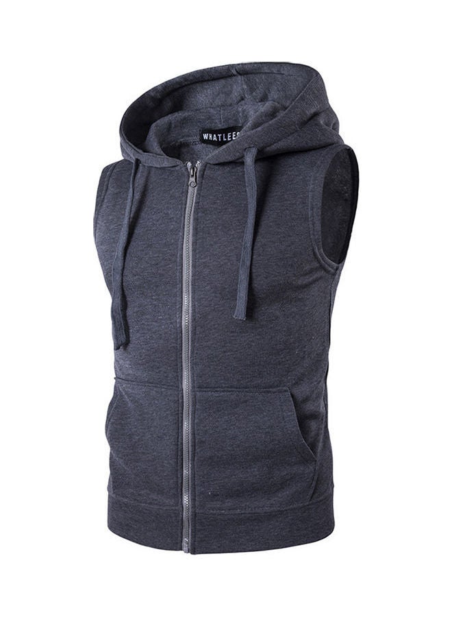 Solid Zipper Fashion Hoodies Grey 