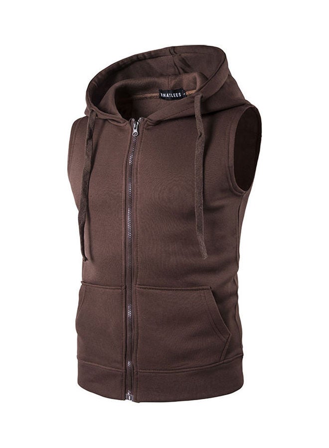 Tops Solid Colour Zipper Fashion Hoodies Coffee 
