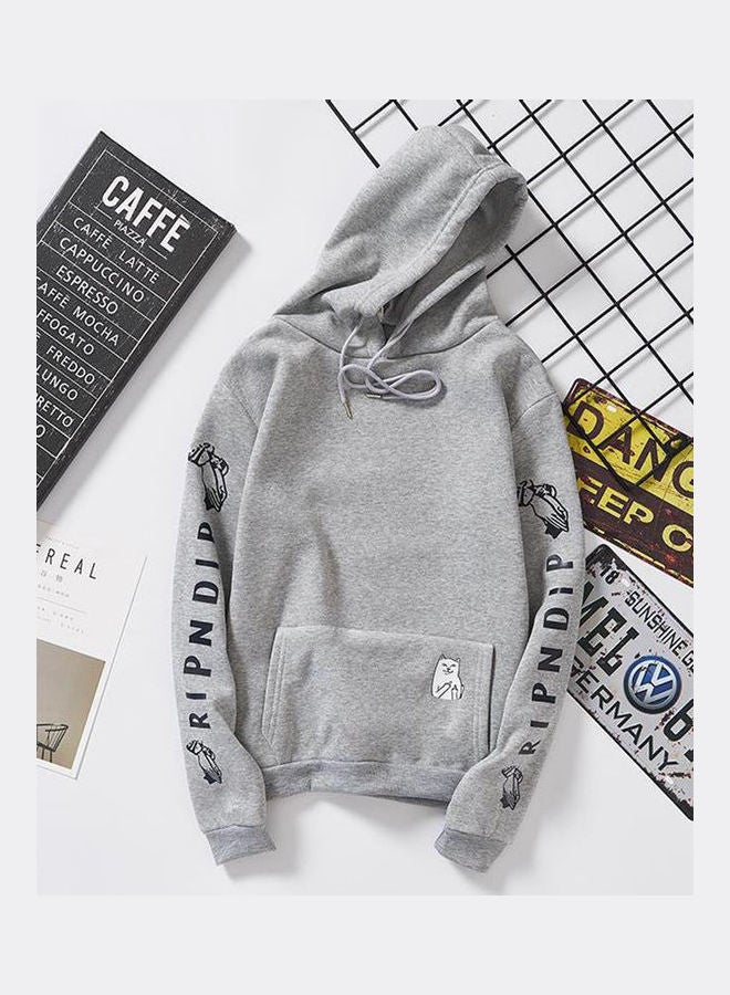 Fashion Plush All-matching Couple Simple Letters Printing Hoodie Grey - Image 1