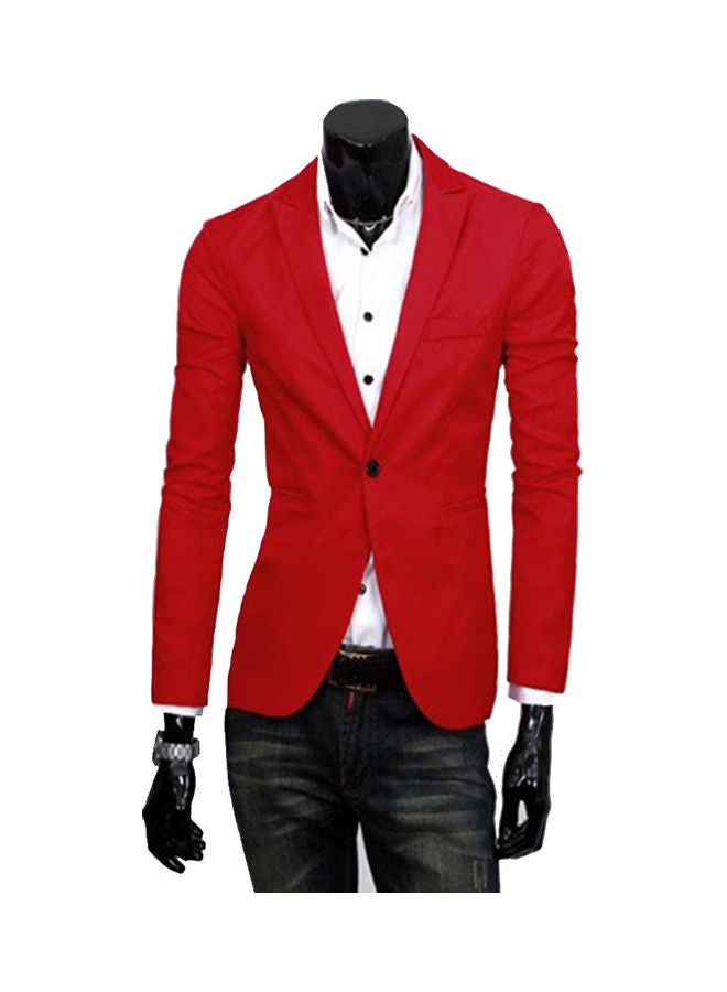 بليزر سادة مصنوع من القطن أحمر - Image 1