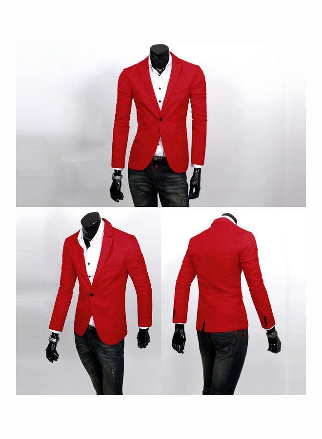 بليزر سادة مصنوع من القطن أحمر - Image 3