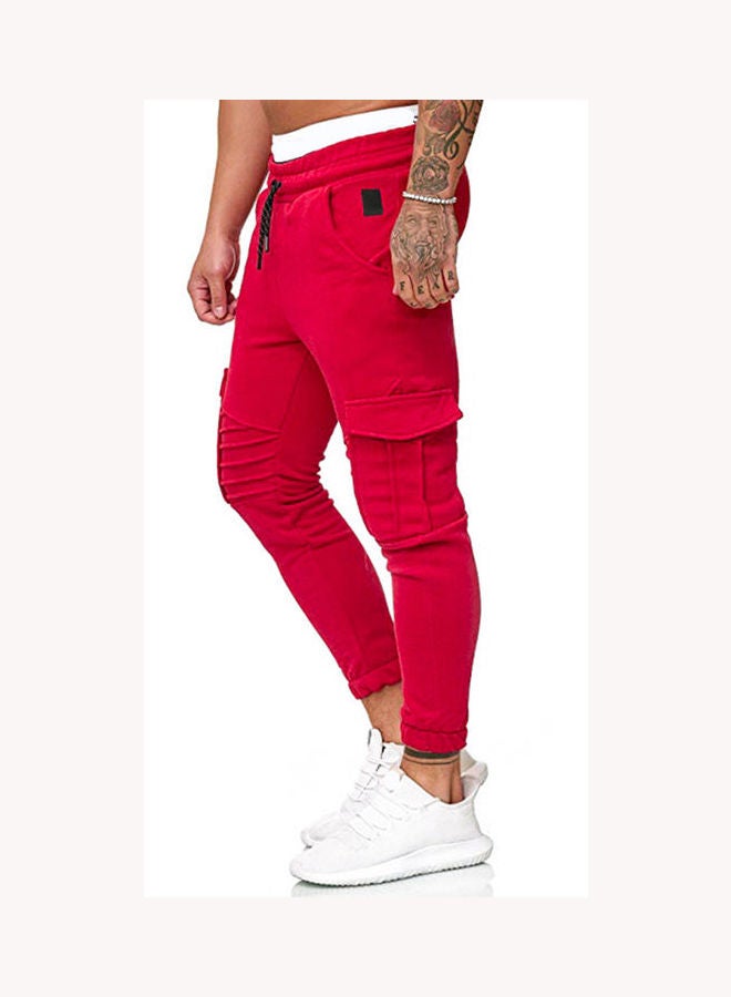 Solid Mid Rise Joggers Red - Image 5