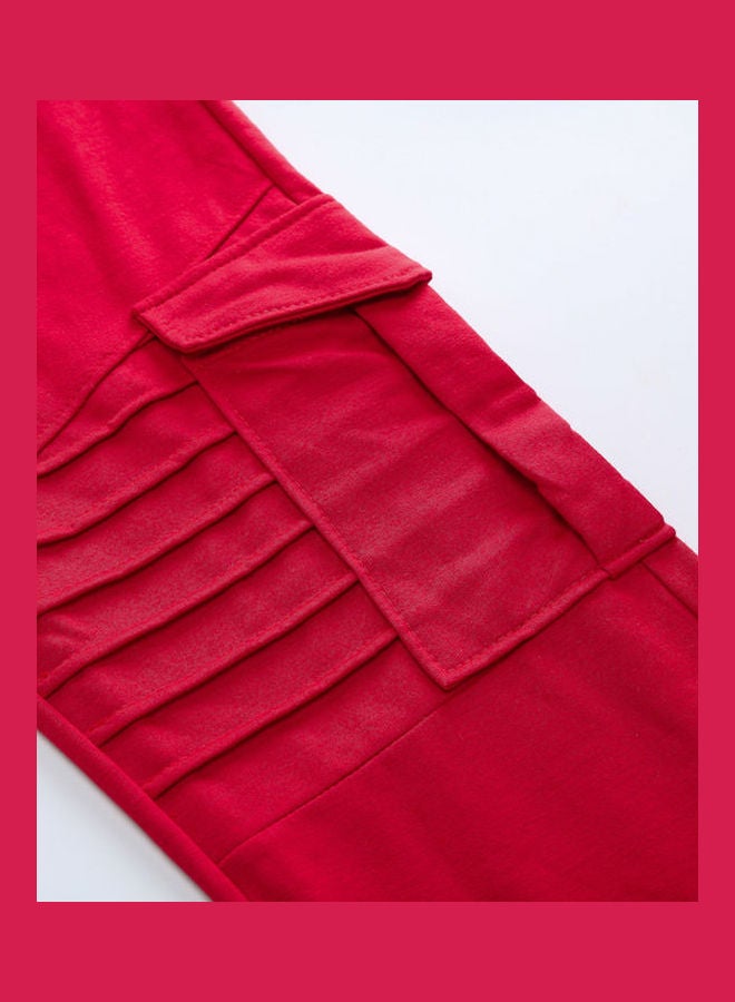 Solid Mid Rise Joggers Red - Image 4