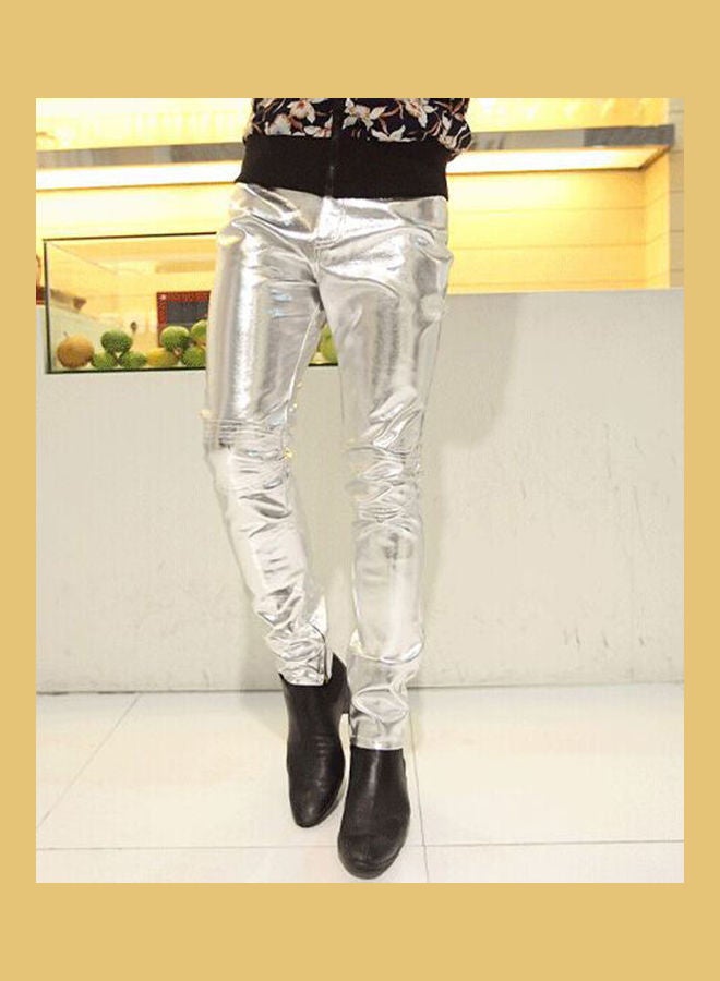 PU Shiny Leather Pant Silver - Image 1