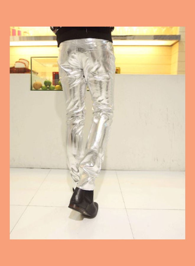 PU Shiny Leather Pant Silver - Image 2