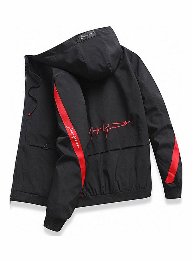 Drawstring Hat Casual Sports Jacket Black/Red  - Image 1