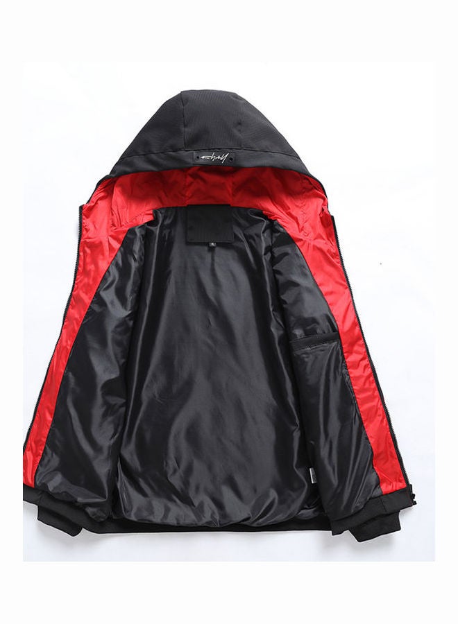 Drawstring Hat Casual Sports Jacket Black/Red  - Image 2