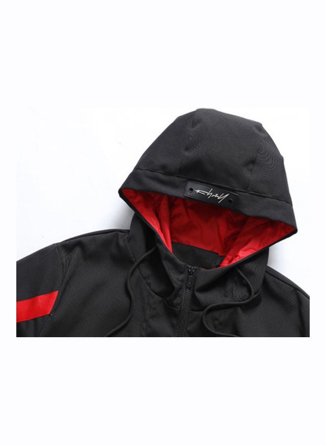 Drawstring Hat Casual Sports Jacket Black/Red  - Image 3