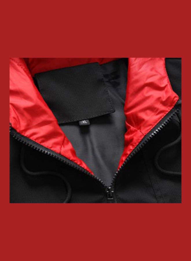 Drawstring Hat Casual Sports Jacket Black/Red  - Image 4