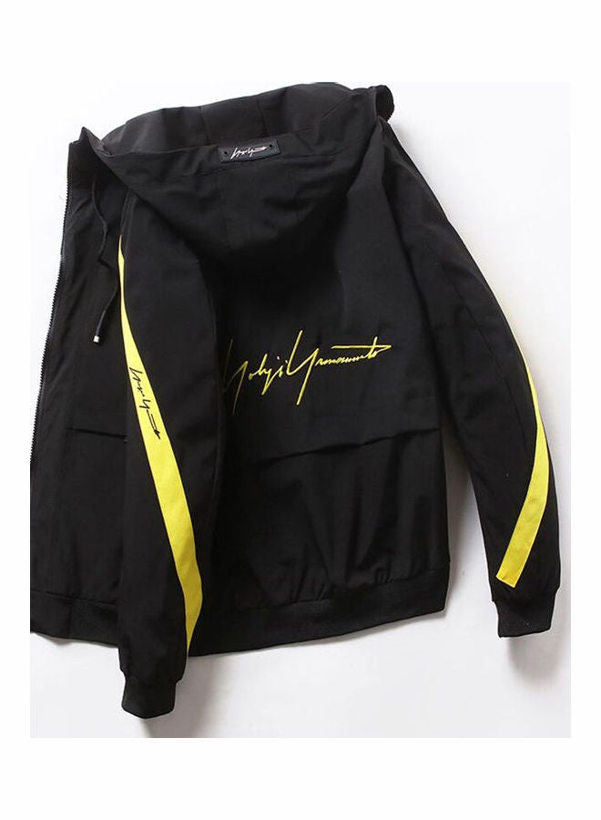 Drawstring Hat Casual Sports Jacket Black/Yellow 
