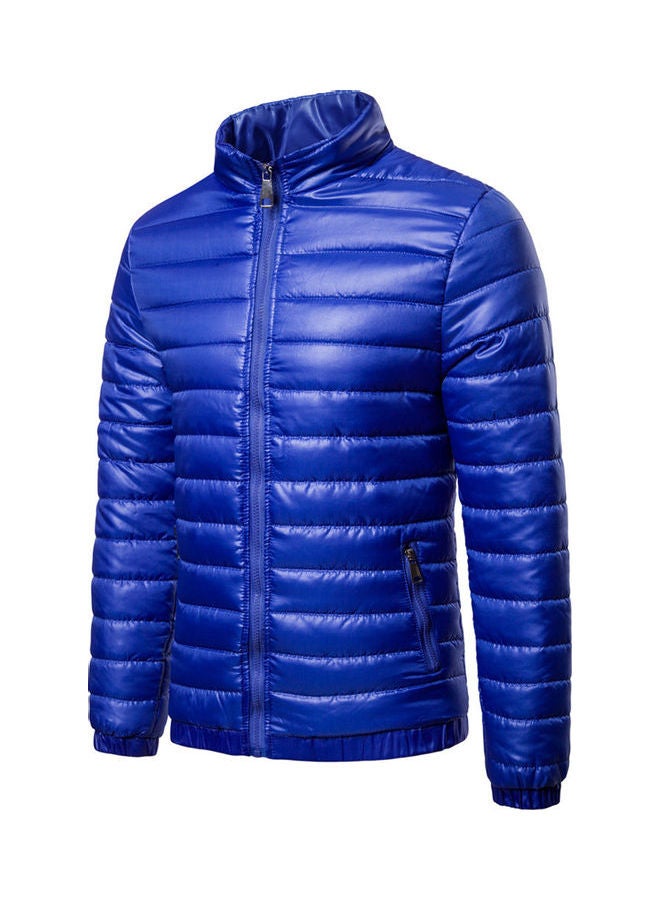 Autumn Winter Men Stand Collar Zipper Jacket Blue