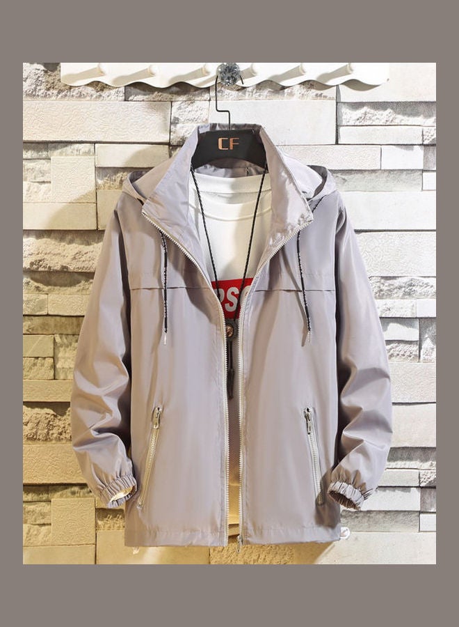 Spring Autumn Fashion Solid Colour Zipper Jacket Grey - Image 1