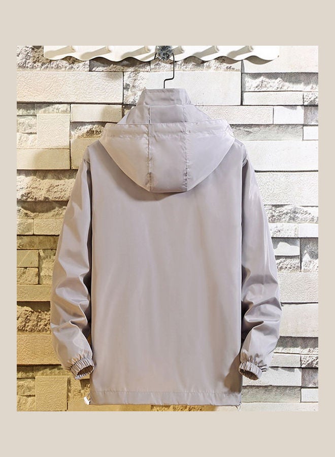 Spring Autumn Fashion Solid Colour Zipper Jacket Grey - Image 2