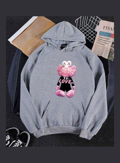 Love Bear Cartoon Thicken Autumn Winter Loose Pullover Grey