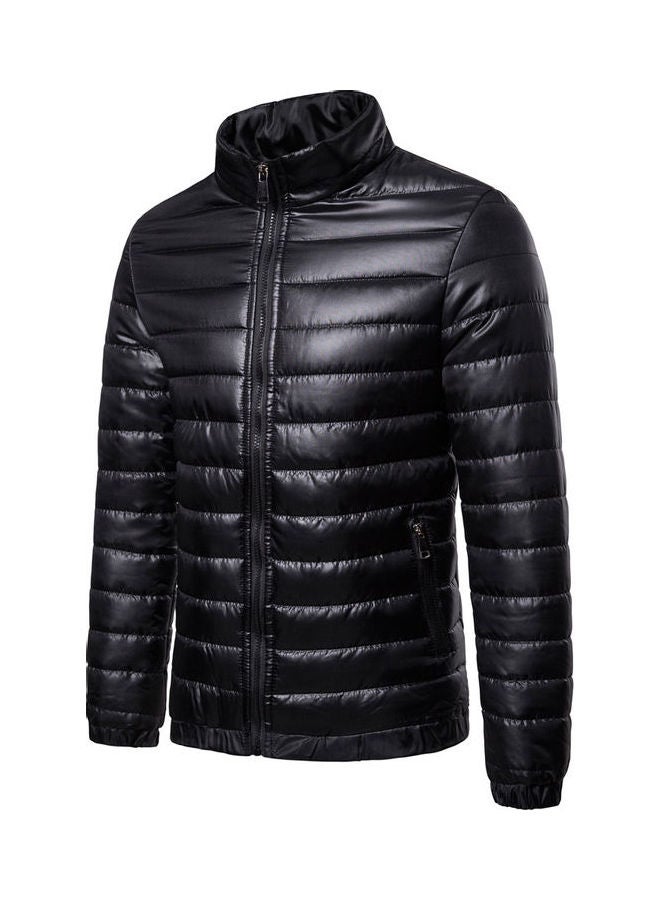 Autumn Winter Men Stand Collar Zipper Jacket Coat Black 