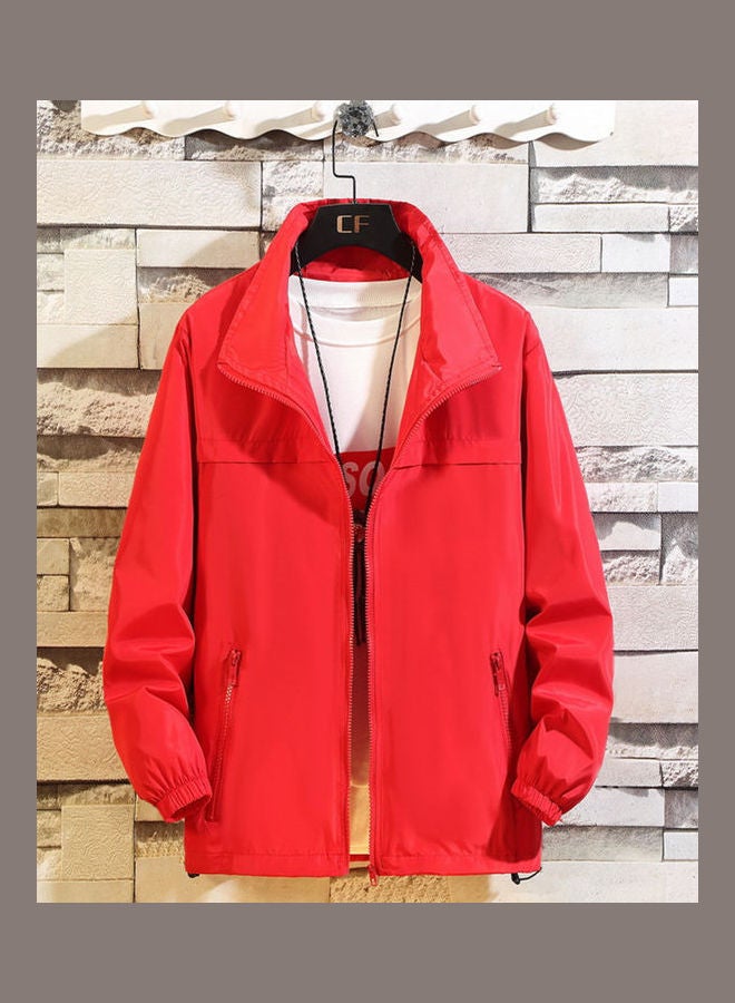 Spring Autumn Fashion Solid Colour Zipper Jacket Red - Image 1