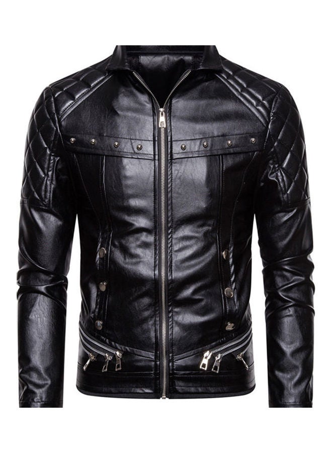 PU Leather Long Sleeves Jacket Black  - Image 1
