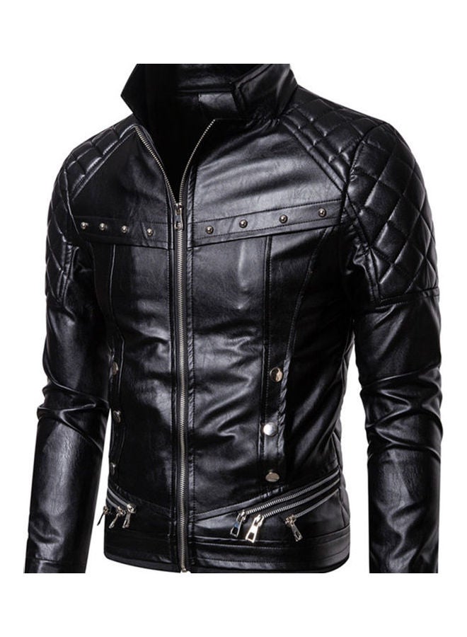 PU Leather Long Sleeves Jacket Black  - Image 2