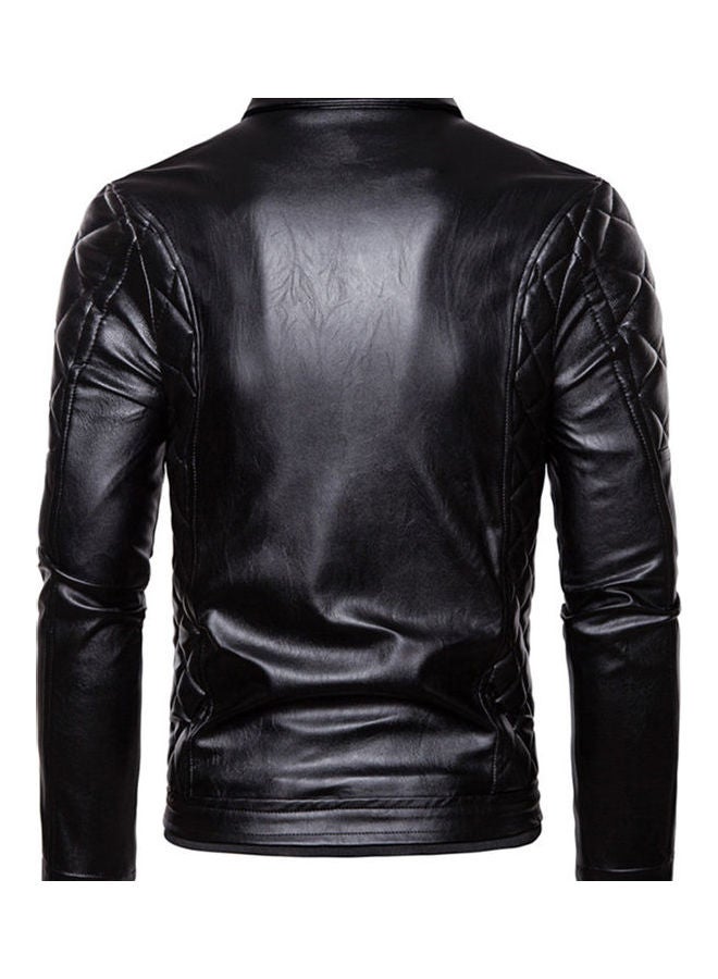 PU Leather Long Sleeves Jacket Black  - Image 3
