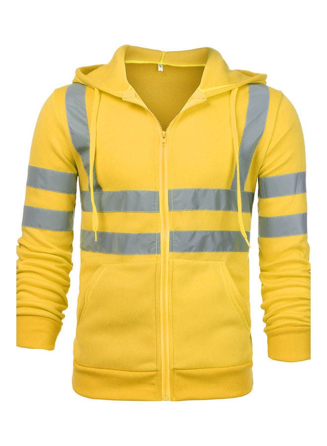Sports Zippered Jacket with Strips Decorated Yellow  - Image 1