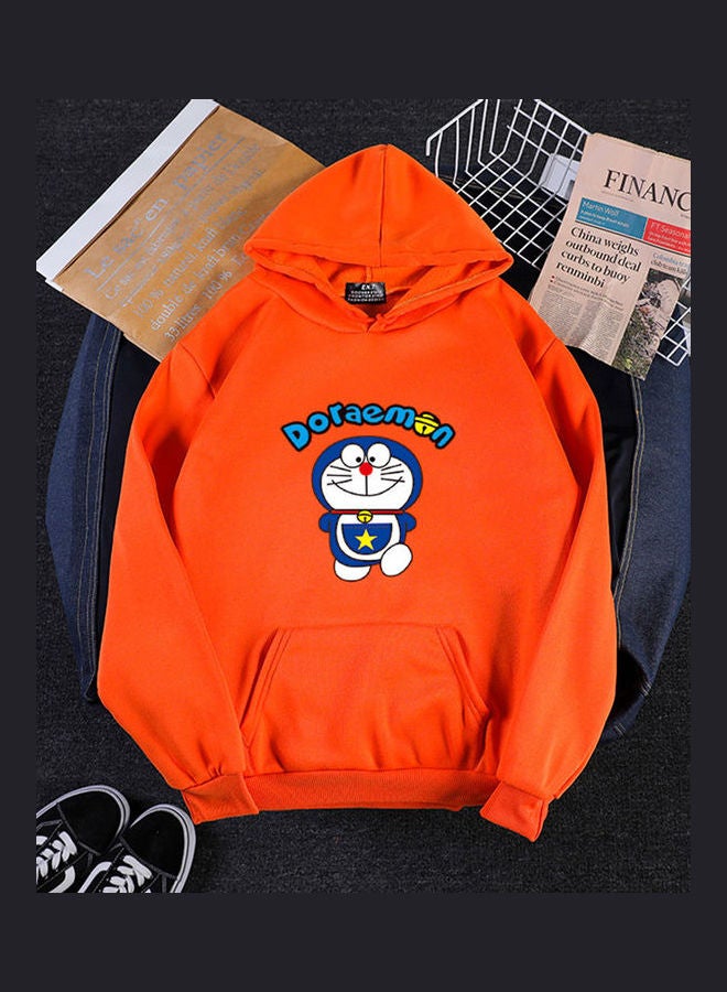 Doraemon Cartoon Printed Hoodie Orange
