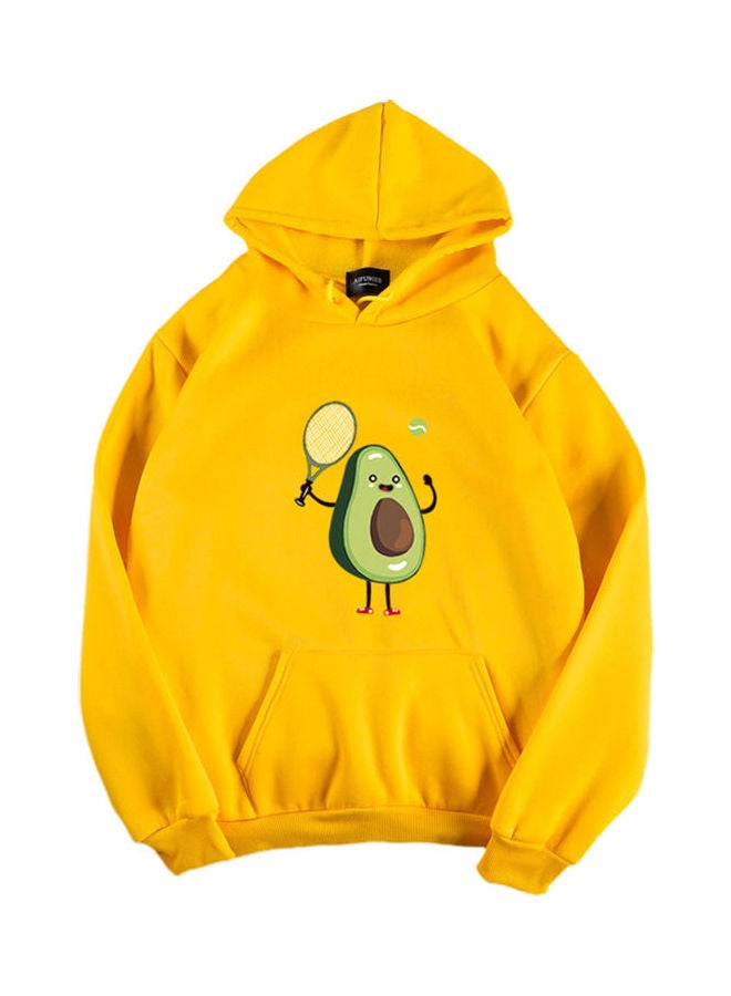 Cartoon Avocado Printed Pullover Sweatshirt Yellow