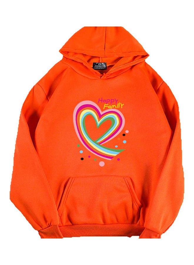 Happy Family Heart Printed Thicken Hoodie Orange