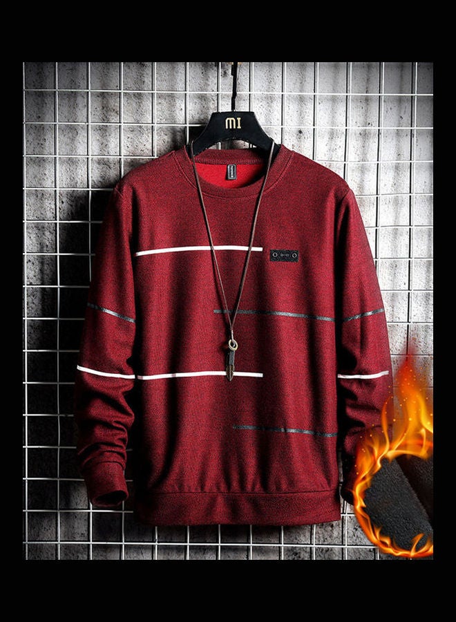 Strips Decorated Leisure Base T-Shirt Wine Red