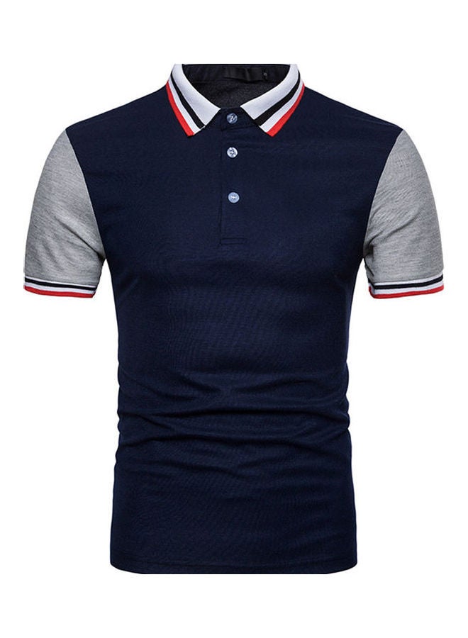Threaded Collar Polo T-Shirt Navy - Image 1