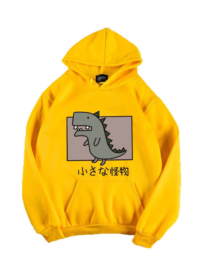 Cartoon Dinosaur Printed Hoodie Yellow - Image 1