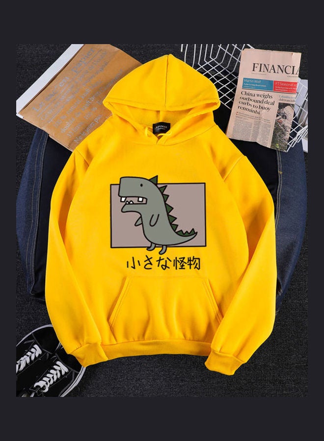Cartoon Dinosaur Printed Hoodie Yellow - Image 2