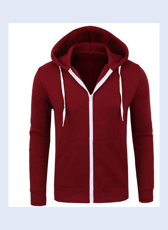 Solid Zipper Hoodie Wine Red - Image 1