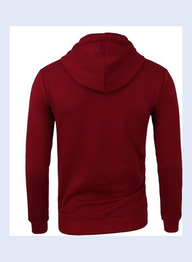 Solid Zipper Hoodie Wine Red - Image 2