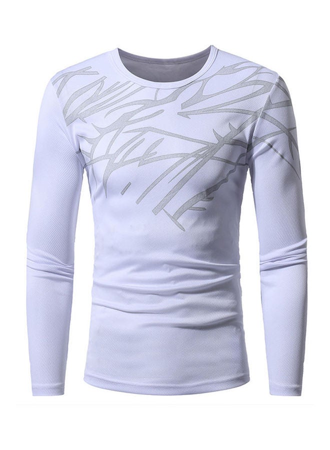 Printed Long Sleeves T-Shirt White  - Image 1