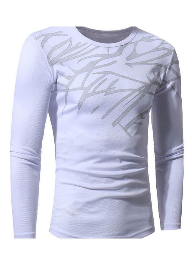 Printed Long Sleeves T-Shirt White  - Image 2