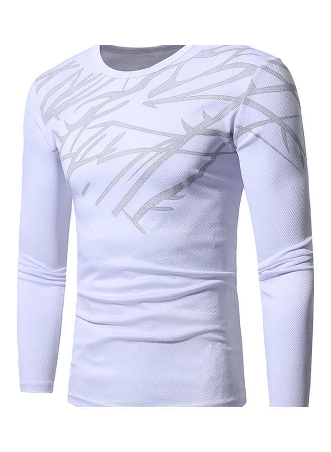Printed Long Sleeves T-Shirt White  - Image 3