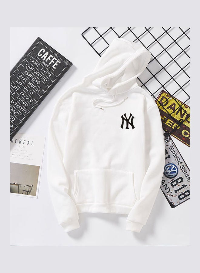 NY Logo Printed Long Sleeves Hoodie White