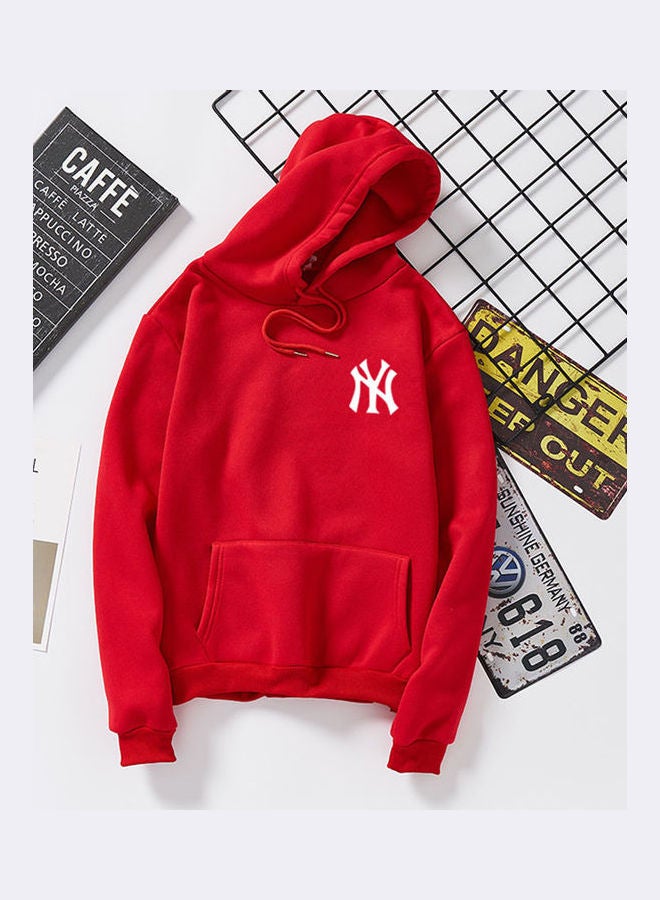 NY Logo Printed Long Sleeves Hoodie Red