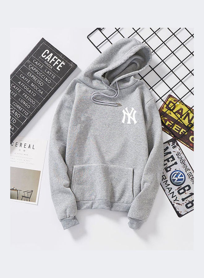 NY Logo Printed Long Sleeves Hoodie Gray - Image 1