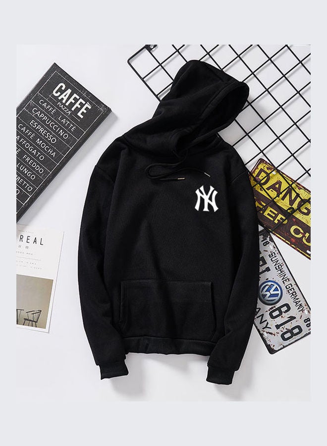 NY Logo Printed Long Sleeves Hoodie Black - Image 1