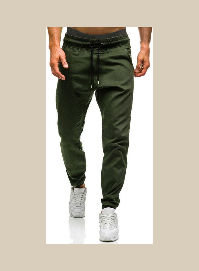 بنطال بخصر مطاطي اللون الأخضر العسكري - Image 1